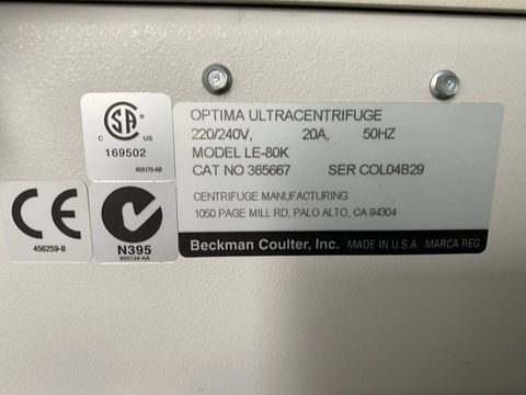 BECKMAN COULTER Optima LE-80K Laboratory centrifuge photo 2
